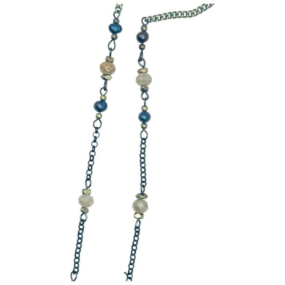 Vintage Labradorite Pendant With Long Citrine & Gunmetal Beads Necklace Tassel - Picture 5 of 11